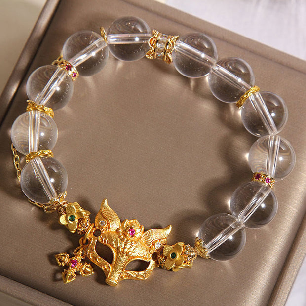 Buddha Stones Fox Cross Charm White Crystal Beaded Protection Bracelet - image 4
