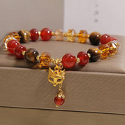 Buddha Stones Red Agate Tiger Eye Fox Charm Calm Beaded Bracelet - image 1