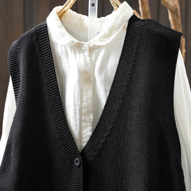 Buddha Stones Figure Rabbit Tree Embroidery Buttons Women's Sleeveless Cotton Knitted Vest Waistcoat - image 25