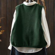 Buddha Stones Figure Rabbit Tree Embroidery Buttons Women's Sleeveless Cotton Knitted Vest Waistcoat - image 4