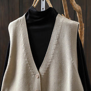 Buddha Stones Figure Rabbit Tree Embroidery Buttons Women's Sleeveless Cotton Knitted Vest Waistcoat - image 1