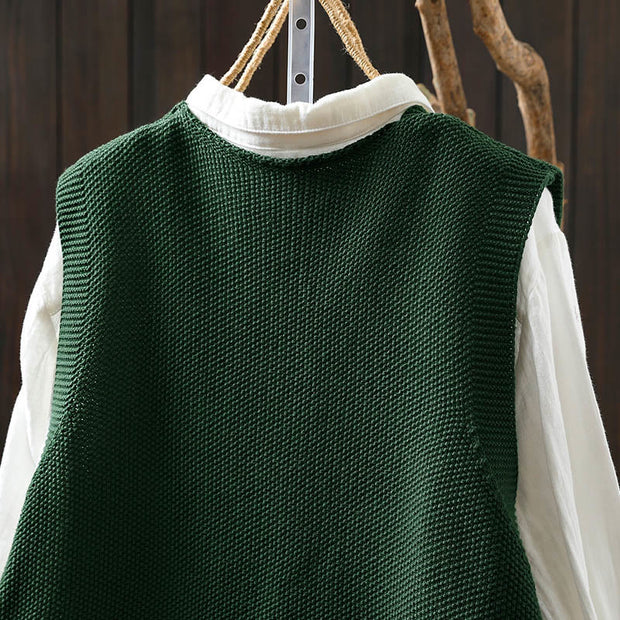 Buddha Stones Figure Rabbit Tree Embroidery Buttons Women's Sleeveless Cotton Knitted Vest Waistcoat - image 6