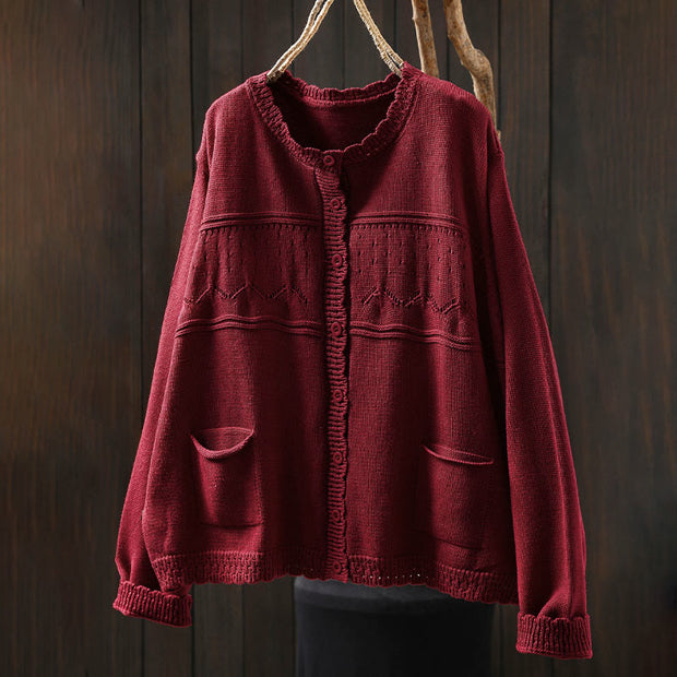 Buddha Stones Fall Lace Buttons Cotton Women's Long Sleeve Knitted Cardigan Sweater With Pockets - image 1