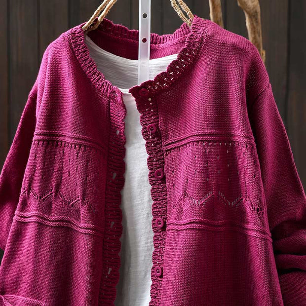 Buddha Stones Fall Lace Buttons Cotton Women's Long Sleeve Knitted Cardigan Sweater With Pockets - image 19