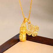 Buddha Stones 24k Gold Plated Brass Pixiu Cross Dorje Vajra Wealth Chain Pendant Necklace - image 3