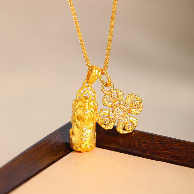 Buddha Stones 24k Gold Plated Brass Pixiu Cross Dorje Vajra Wealth Chain Pendant Necklace - image 3