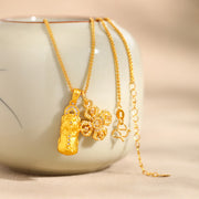 Buddha Stones 24k Gold Plated Brass Pixiu Cross Dorje Vajra Wealth Chain Pendant Necklace - image 4