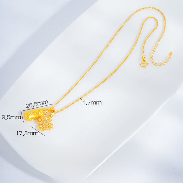 Buddha Stones 24k Gold Plated Brass Pixiu Cross Dorje Vajra Wealth Chain Pendant Necklace - Pixiu&Vajra - image 1