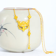 Buddha Stone 24k Gold Plated Brass Fox Flower Design Tassel Pendant Necklace - image 0