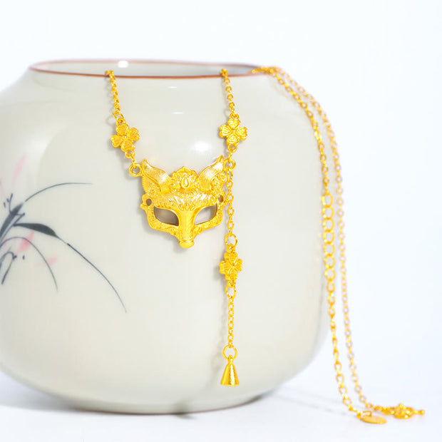 Buddha Stone 24k Gold Plated Brass Fox Flower Design Tassel Pendant Necklace - image 0