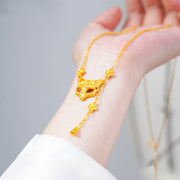 Buddha Stone Golden Fox Flower Design Tassel Copper Balance Pendant Necklace - image 3