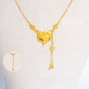 Buddha Stone Golden Fox Flower Design Tassel Copper Balance Pendant Necklace - image 2