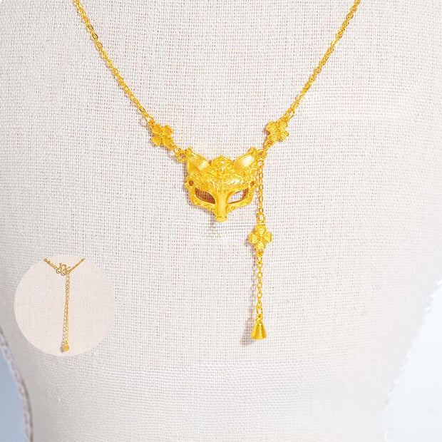 Buddha Stone 24k Gold Plated Brass Fox Flower Design Tassel Pendant Necklace - image 2