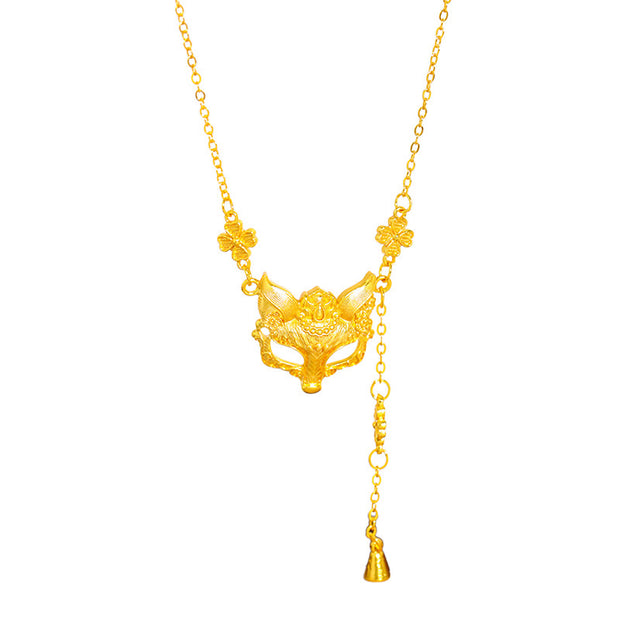 Buddha Stone Golden Fox Flower Design Tassel Copper Balance Pendant Necklace - image 5