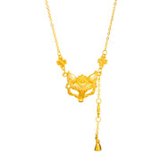 Buddha Stone 24k Gold Plated Brass Fox Flower Design Tassel Pendant Necklace - image 5