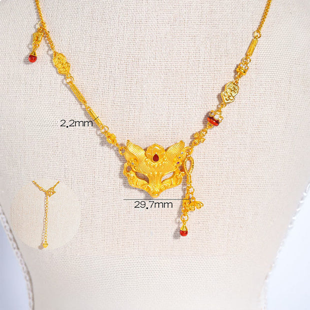 Buddha Stone 24k Gold Plated Brass Fox Design Tassel Pendant Necklace - Fox - image 0