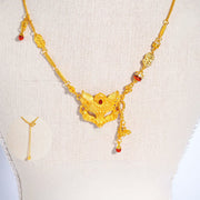 Buddha Stone 24k Gold Plated Brass Fox Design Tassel Pendant Necklace - image 1