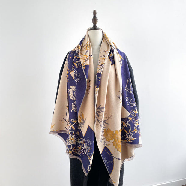Buddha Stones Winter Fan Bamboo Peony Flowers Pattern Cozy Scarf Shawl - Bisque - 180*65cm - image 0