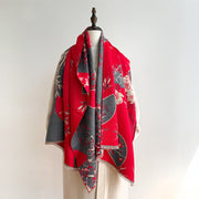 Buddha Stones Winter Fan Bamboo Peony Flowers Pattern Cozy Scarf Shawl - image 5