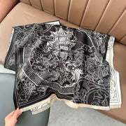 Buddha Stones Fall Pavilion Koi Fish Flowers Waves Pattern Cozy Scarf Shawl - Black - 180*65cm - image 4