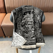 Buddha Stones Fall Pavilion Koi Fish Flowers Waves Pattern Cozy Scarf Shawl - image 6