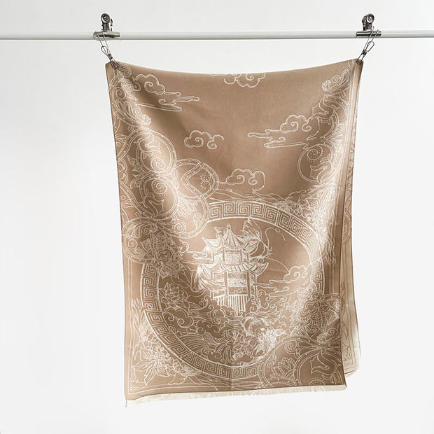 Buddha Stones Fall Pavilion Koi Fish Flowers Waves Pattern Cozy Scarf Shawl - image 16