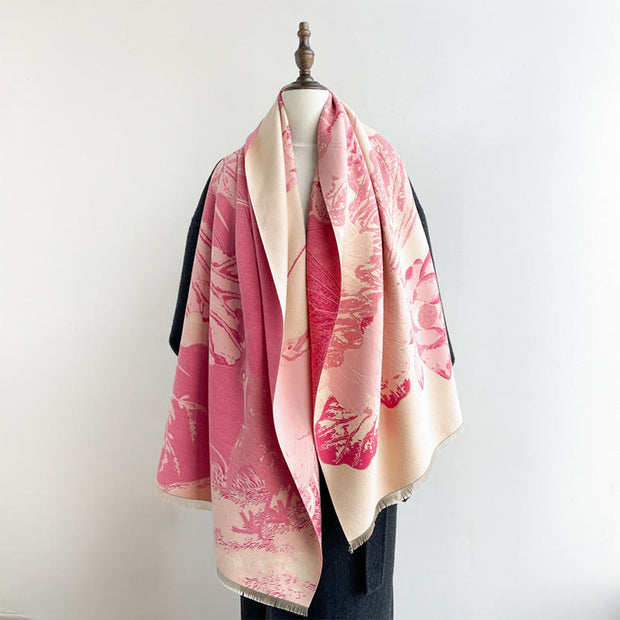 Buddha Stones Winter Stork Birds Lotus Flowers Leaves Pattern Soft Scarf Shawl - image 5