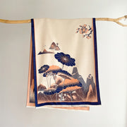 Buddha Stones Winter Mountain Lotus Flowers Leaves Pattern Soft Scarf Shawl - Navy - 180*65cm - image 13