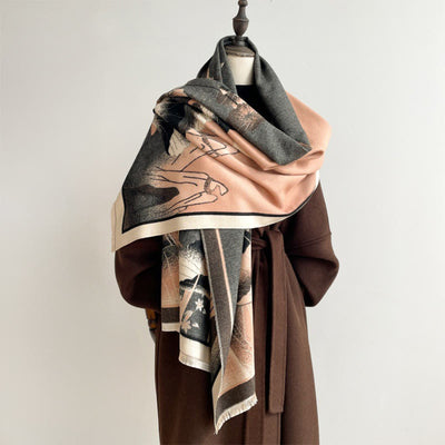 Buddha Stones Winter Mountain Lotus Flowers Leaves Pattern Soft Scarf Shawl - SandyBrown - 180*65cm - image 0