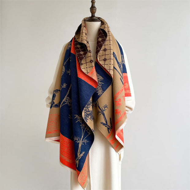 Buddha Stones Winter Bamboo Leaf Little Bird Pattern Cozy Scarf Shawl - Tan - 185*65cm - image 3