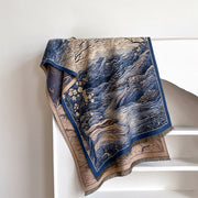 Buddha Stones Winter Gradient Color Warm Hills Trees Pattern Cozy Scarf Shawl - SteelBlue - 185*65cm - image 7