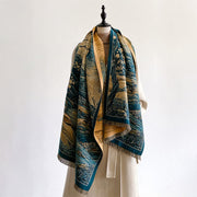 Buddha Stones Winter Gradient Color Warm Hills Trees Pattern Cozy Scarf Shawl - image 3