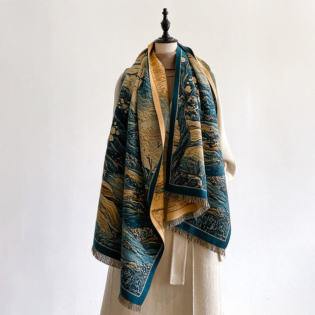 Buddha Stones Winter Gradient Color Warm Hills Trees Pattern Cozy Scarf Shawl - image 3