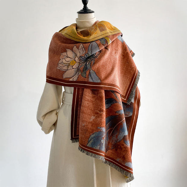 Buddha Stones Winter White Magnolia Flowers Little Bird Pattern Warm Cozy Scarf Shawl - image 9