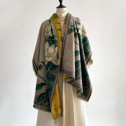 Buddha Stones Winter White Magnolia Flowers Little Bird Pattern Warm Cozy Scarf Shawl - image 2
