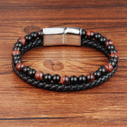 Buddha Stones Black Onyx Tiger Eye Titanium Steel Leather Protection Bracelet - image 1