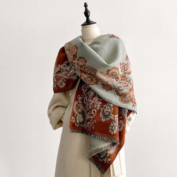 Buddha Stones Fall Cashew Flower Vines Pattern Warm Cozy Scarf Shawl - SaddleBrown - 185*65cm - image 0