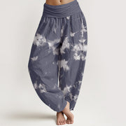Buddha Stones Pure Cotton White Lines Spots Tie-Dye Pattern Women's Elastic Waist Harem Pants - CadetBlue - US22，UK/AU26，EU54 (6XL) - image 5