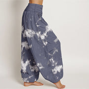 Buddha Stones Pure Cotton White Lines Spots Tie-Dye Pattern Women's Elastic Waist Harem Pants - image 6