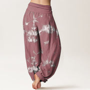 Buddha Stones Pure Cotton White Lines Spots Tie-Dye Pattern Women's Elastic Waist Harem Pants - image 10