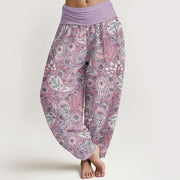 Buddha Stones Pure Cotton Cashew Flower Peacock Sunflower Design Women's Elastic Waist Harem Pants - Plum - US22，UK/AU26，EU54 (6XL) - image 0