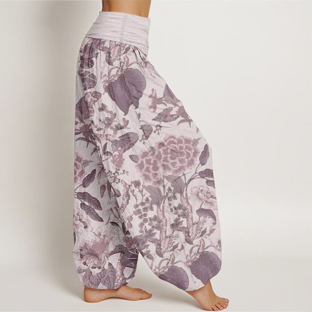 Buddha Stones Pure Cotton Lotus Leaf Peony Pattern Women's Elastic Waist Harem Pants - image 6