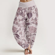 Buddha Stones Pure Cotton Lotus Leaf Peony Pattern Women's Elastic Waist Harem Pants - Thistle - US22，UK/AU26，EU54 (6XL) - image 5
