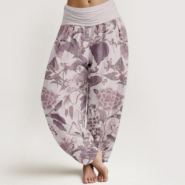 Buddha Stones Pure Cotton Lotus Leaf Peony Pattern Women's Elastic Waist Harem Pants - Thistle - US22，UK/AU26，EU54 (6XL) - image 5