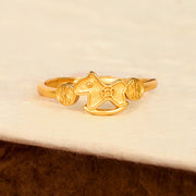 Buddha Stones Year Of The Horse 24k Gold Plated Brass Copper Coin Adjustable Ring - image 2