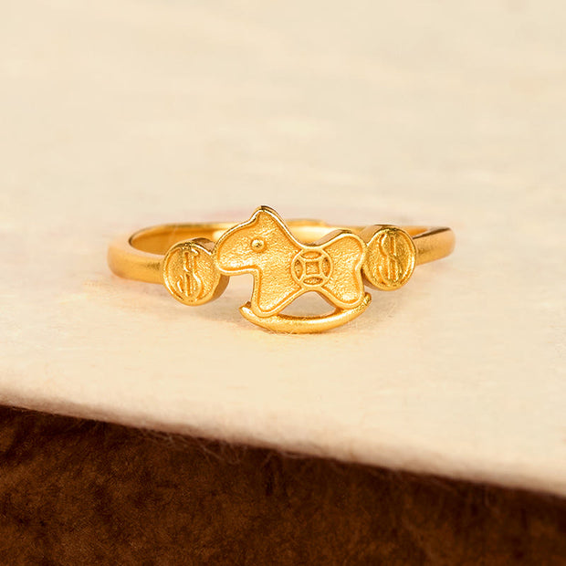 Buddha Stones Year Of The Horse 24k Gold Plated Brass Copper Coin Adjustable Ring - image 2