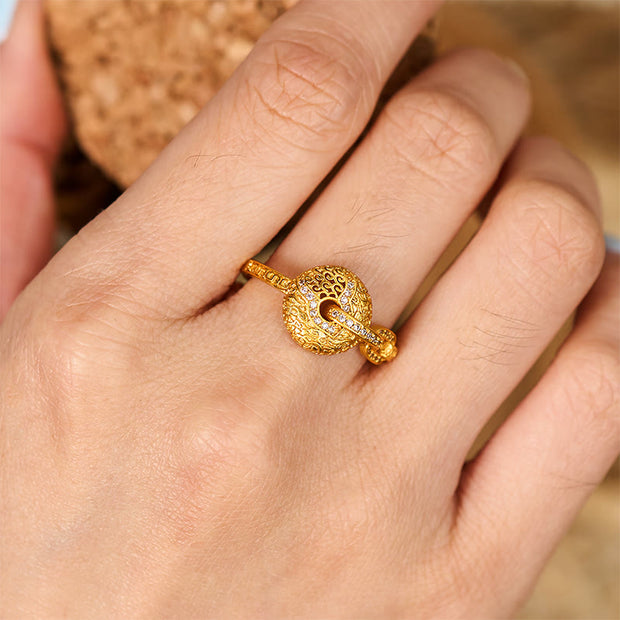 FREE Today: Peace Fortune 24k Gold Plated Brass Hollow Carved Design Peace Buckle Adjustable Ring - image 4