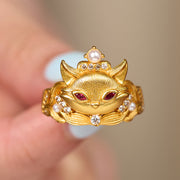 FREE Today: Protection Fox Head Design 24k Gold Plated Brass Adjustable Ring - image 3