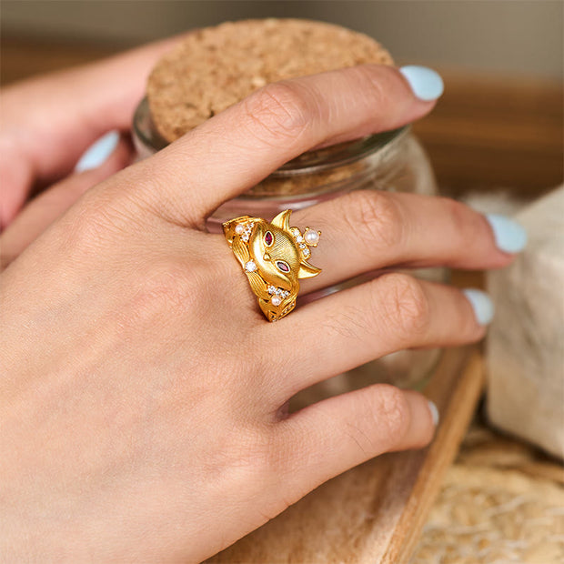 FREE Today: Protection Fox Head Design 24k Gold Plated Brass Adjustable Ring - image 5