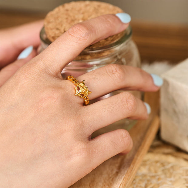 Buddha Stones Fox Copper Coin Hollow Design Copper Wealth Adjustable Ring - image 5